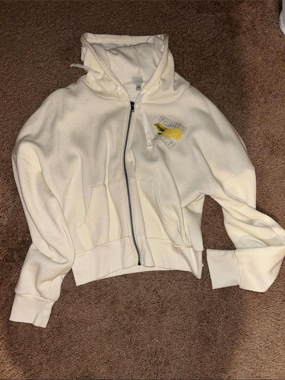 Cream Zip-Up Hoodie with Lemon Graphic